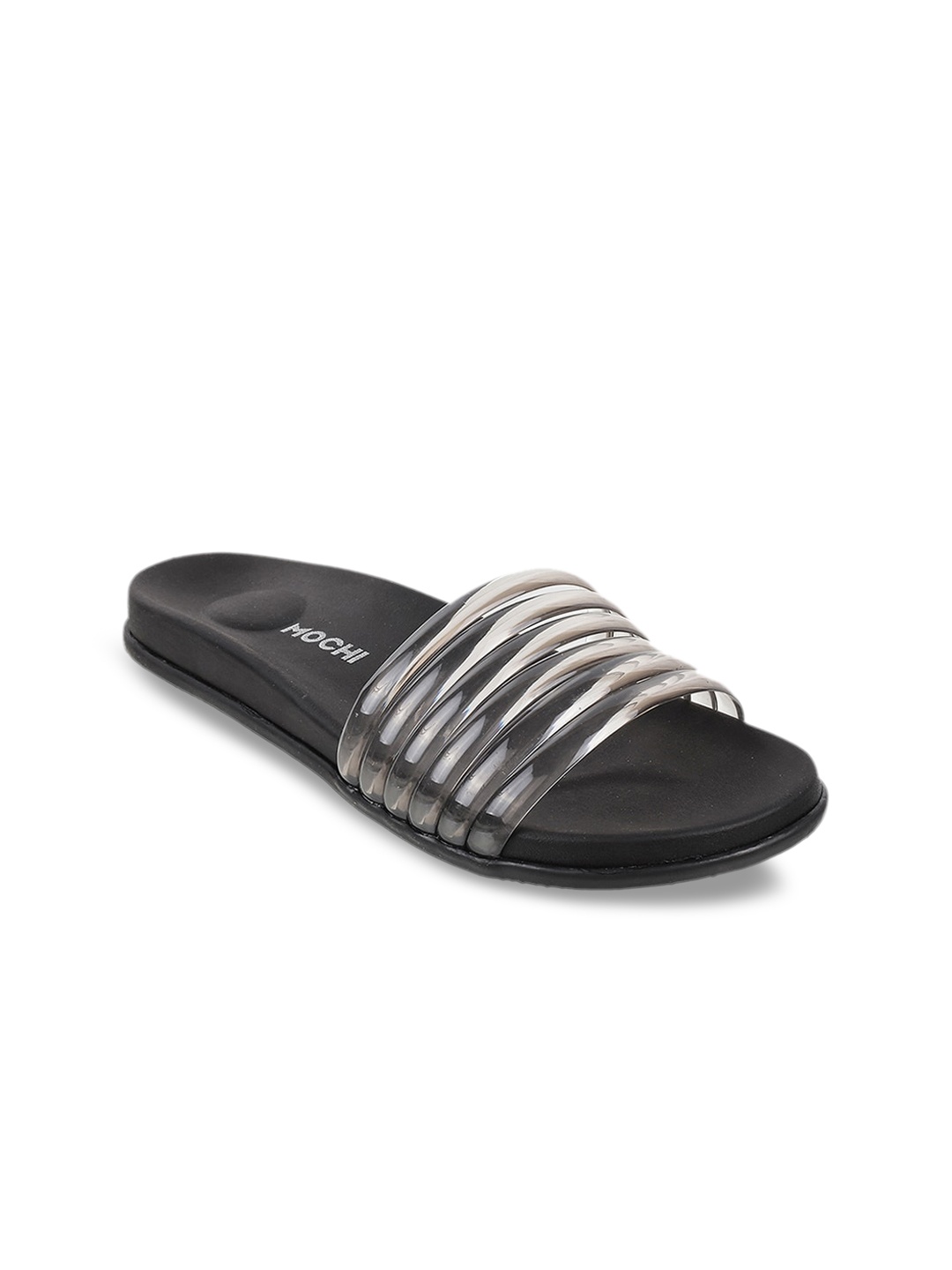 

Mochi Women Black Striped Open Toe Flats