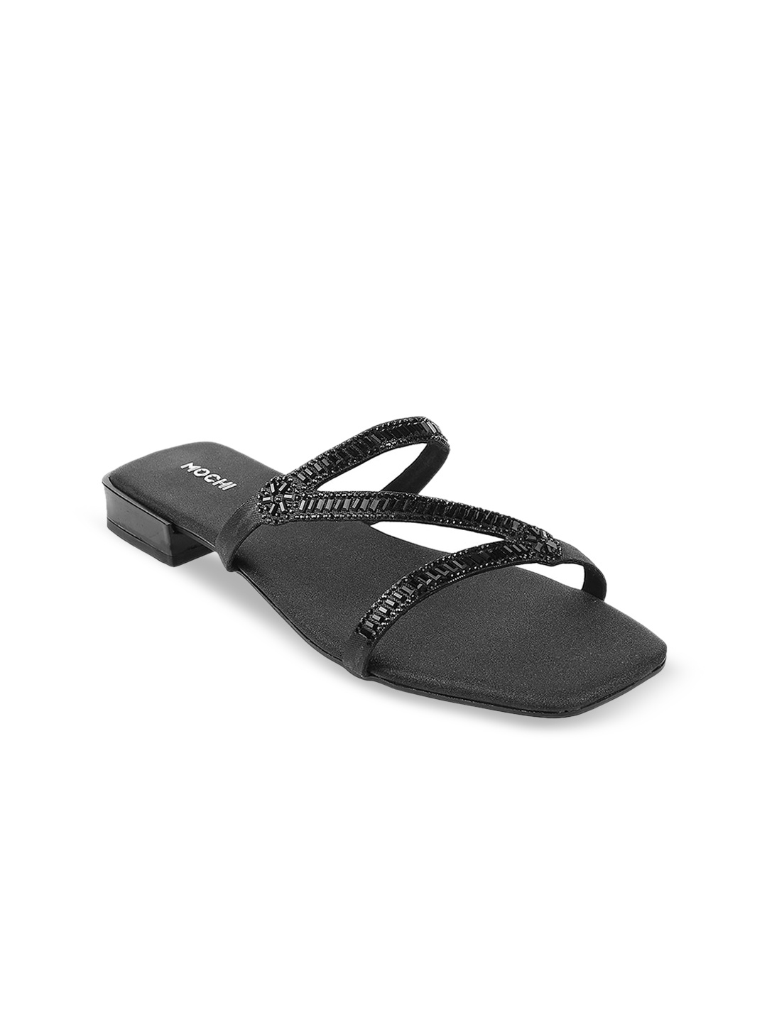 

Mochi Women Black Embellished Open Toe Flats