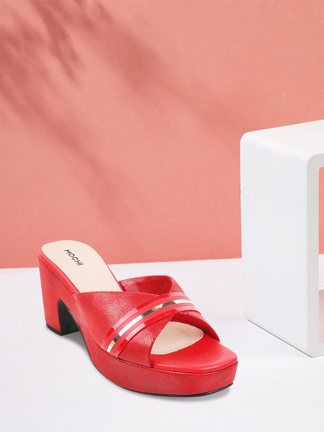 

Mochi Red Textured Block Sandals