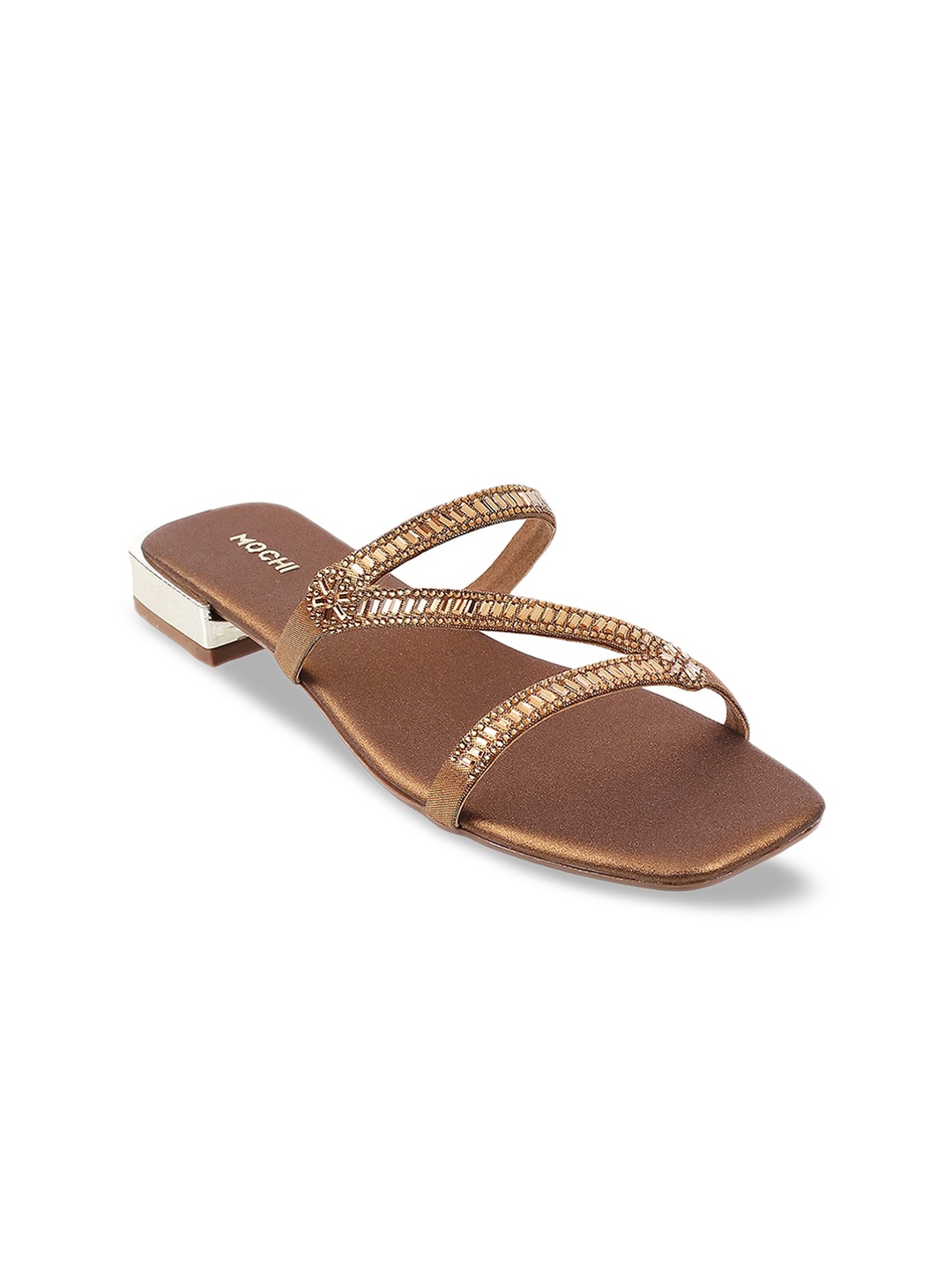 

Mochi Women Gold-Toned Embellished Open Toe Flats