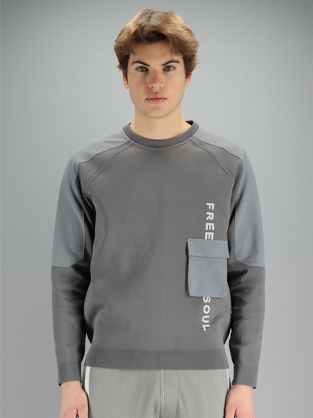 

FREESOUL Men Grey Sweatshirt