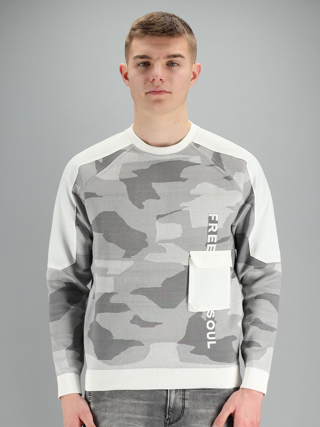 

FREESOUL Men White & Grey Printed Sweatshirt