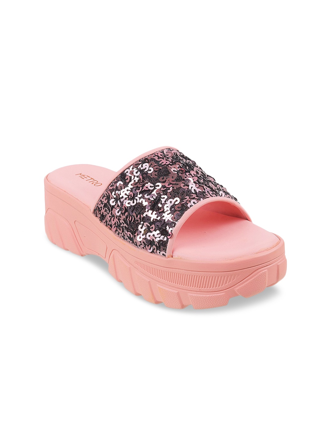 

Metro Peach-Coloured Embellished Flatform Sandals