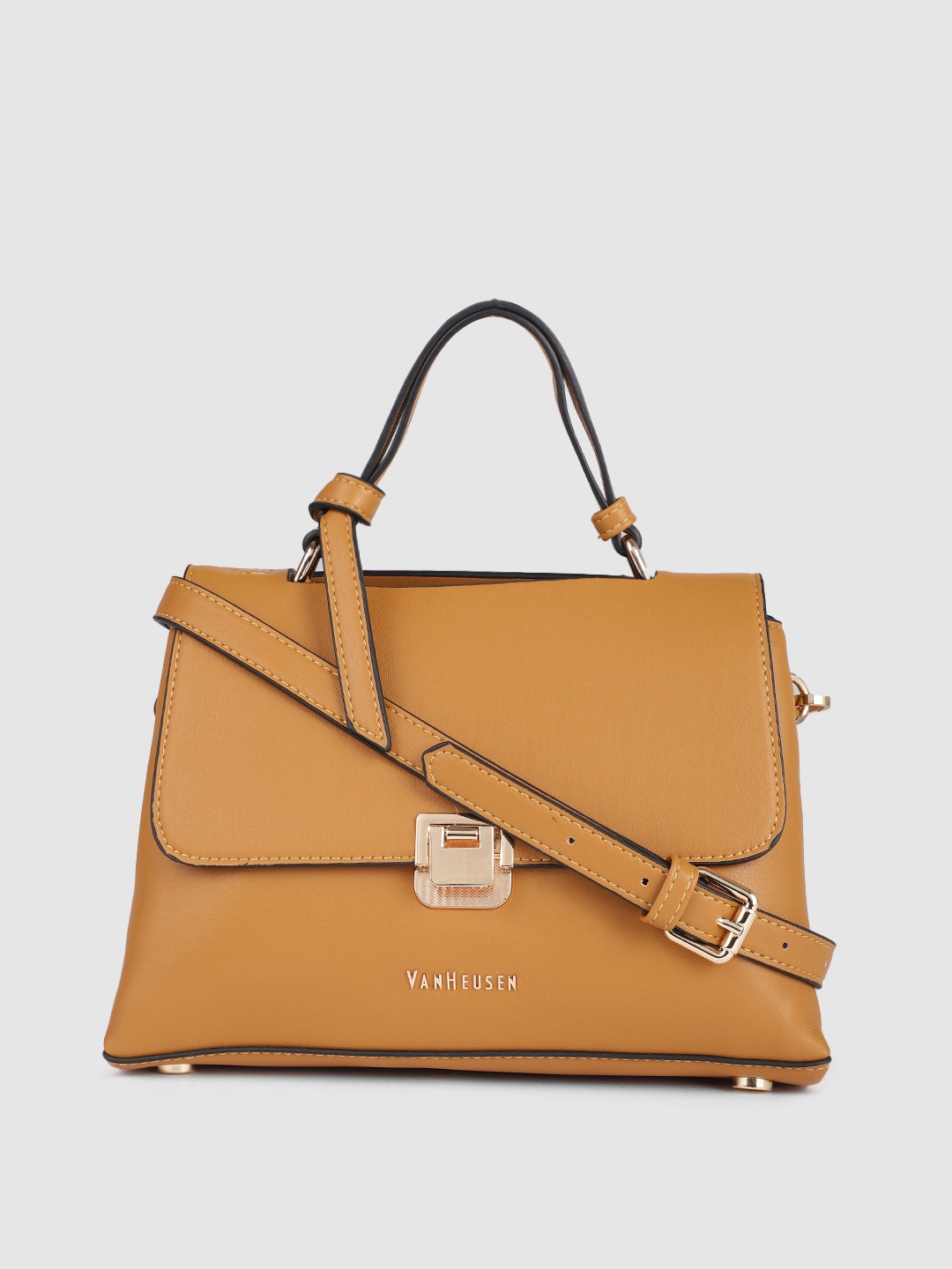 

Van Heusen Camel Brown Solid Structured Satchel