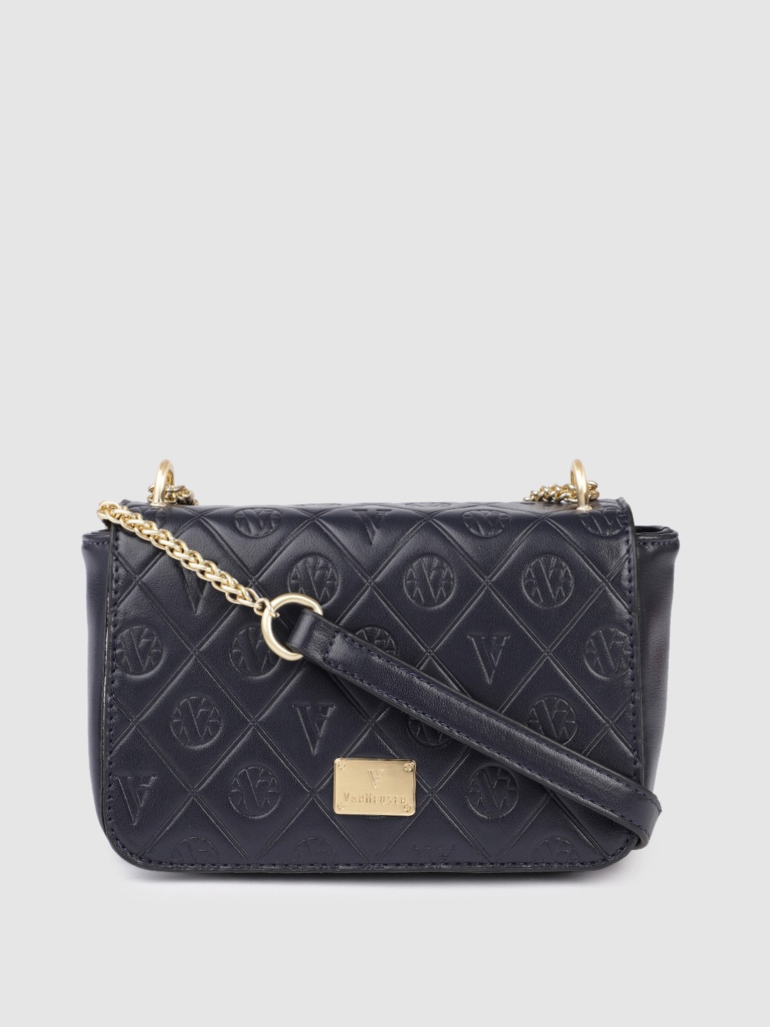 

Van Heusen Navy Blue Textured Structured Sling Bag
