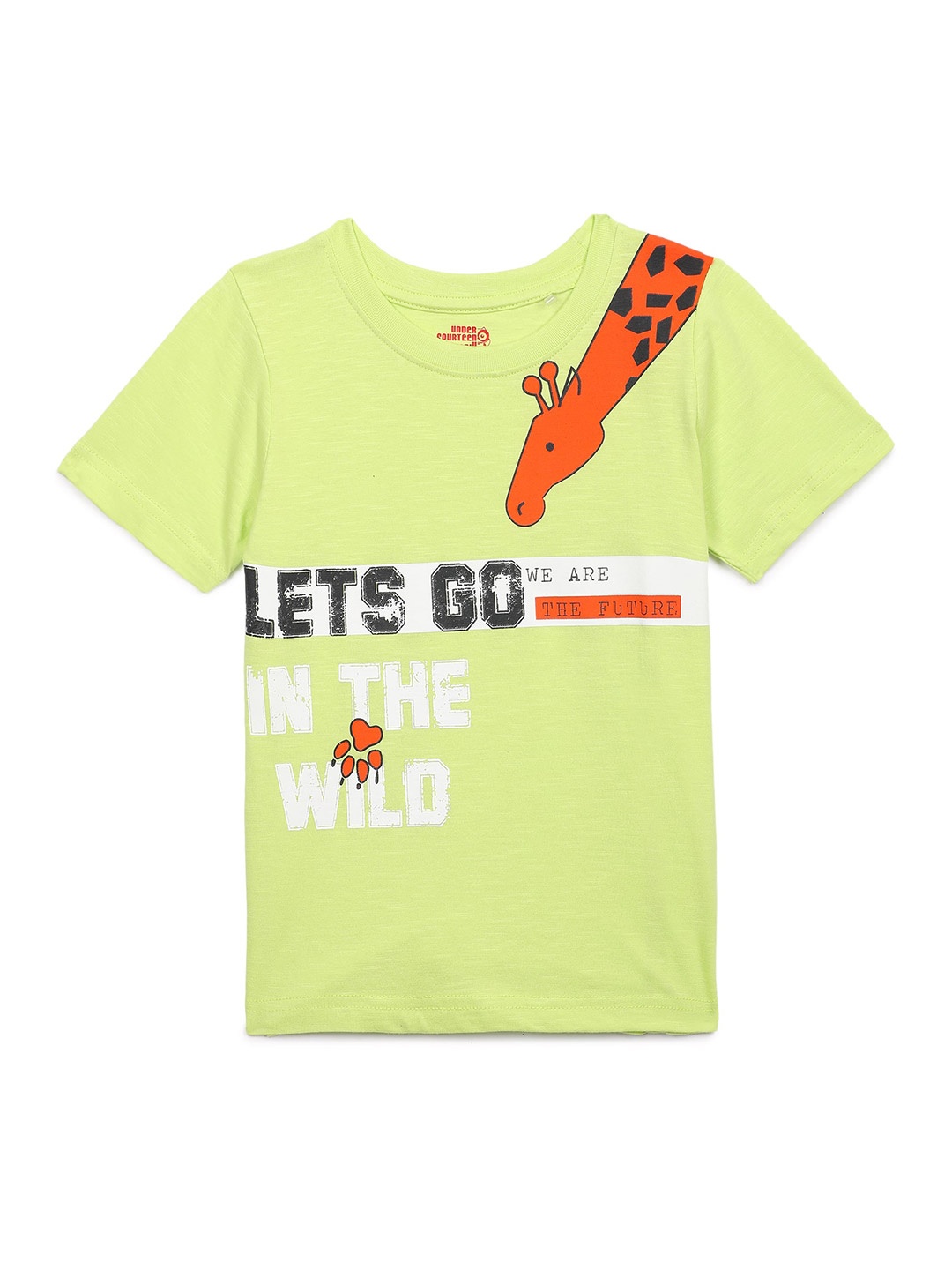 

UNDER FOURTEEN ONLY Boys Lime Green Typography Printed Regular Fit Cotton T-shirt
