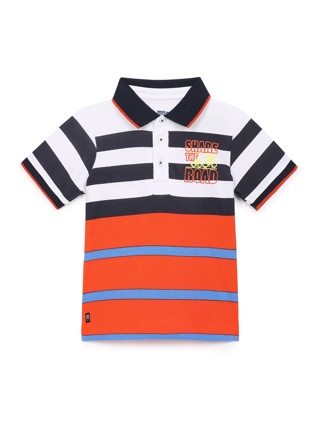 

UNDER FOURTEEN ONLY Boys Red Striped Polo Collar Applique T-shirt