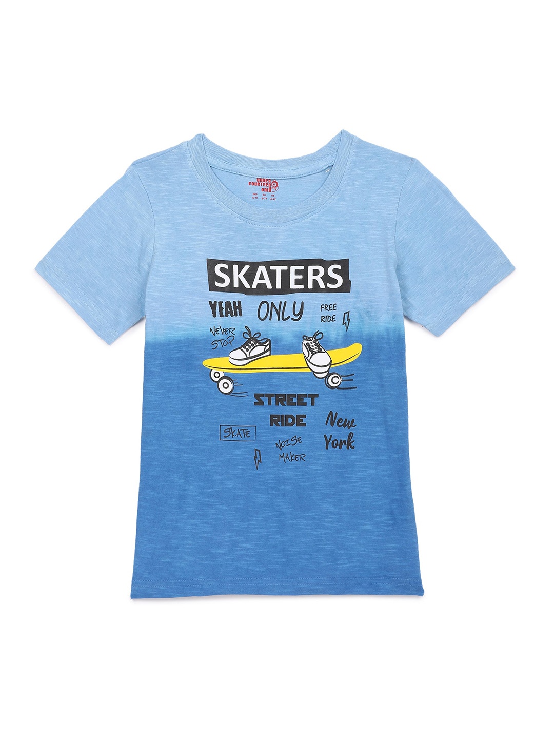

UNDER FOURTEEN ONLY Boys Blue Typography Printed Regular Fit Cotton T-shirt