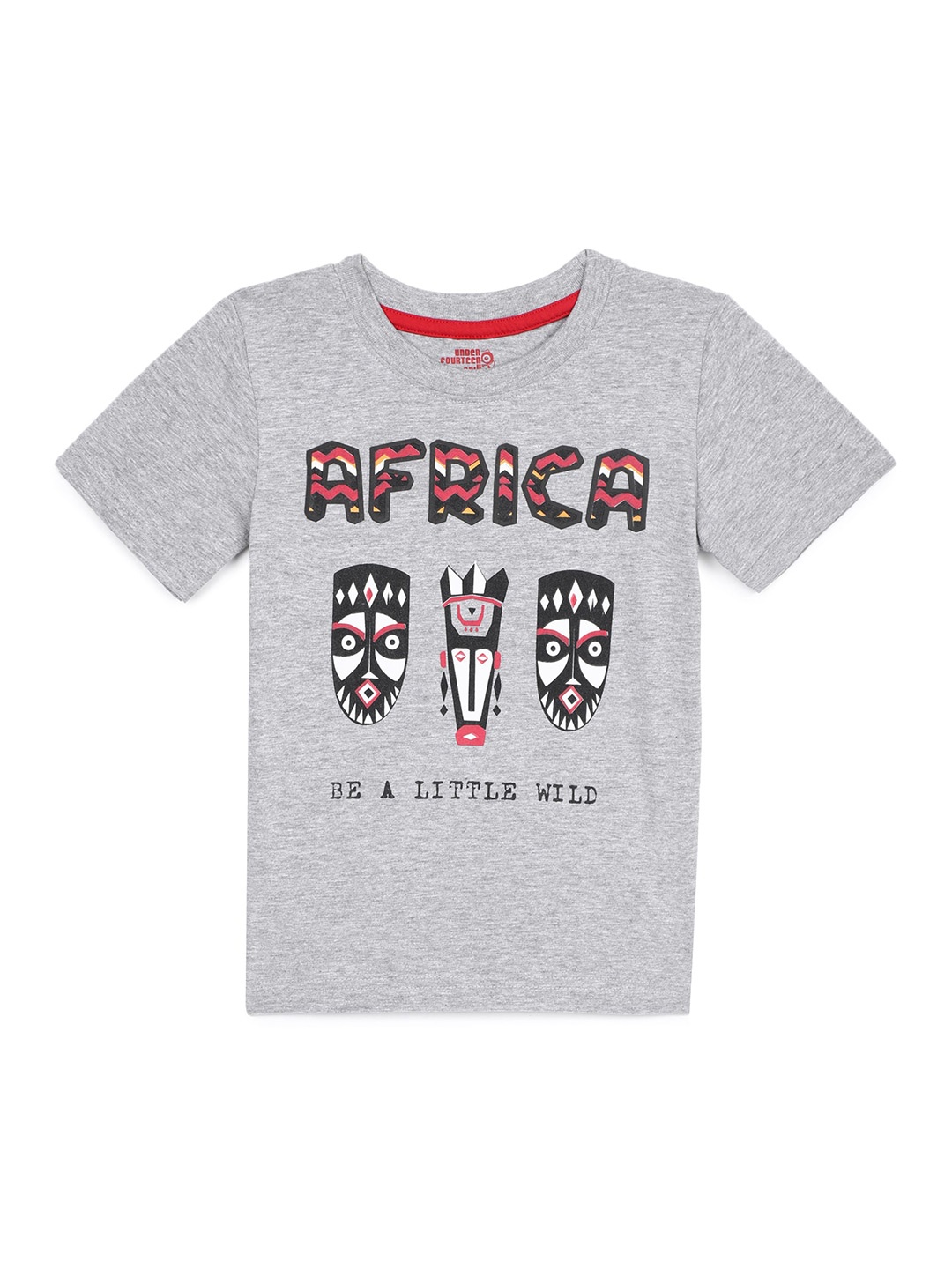 UNDER FOURTEEN ONLY Boys Grey Melange Printed Regular Fit Cotton T-shirt