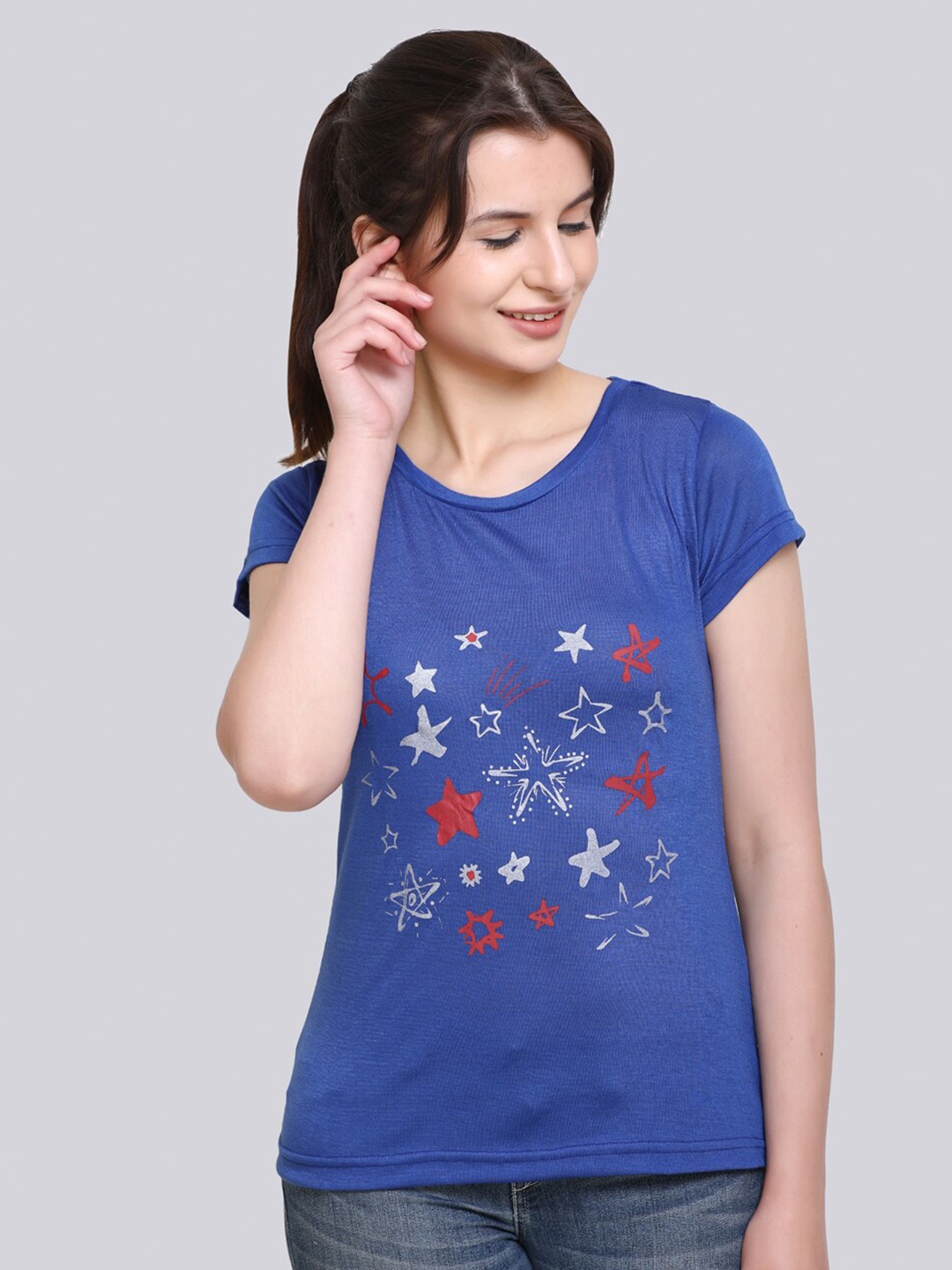 

Obaan Women Blue Printed T-shirt