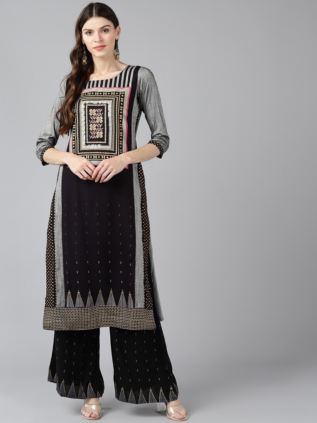 

Bani Women Grey Ethnic Motifs Printed Kurta with Palazzos