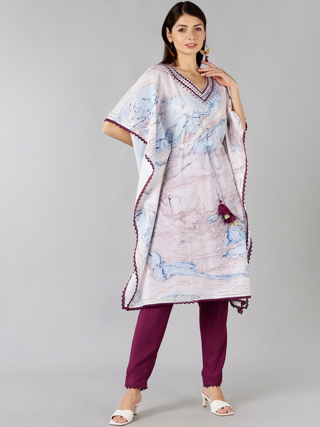

Bani Women Blue Printed Liva Kurta with Trousers