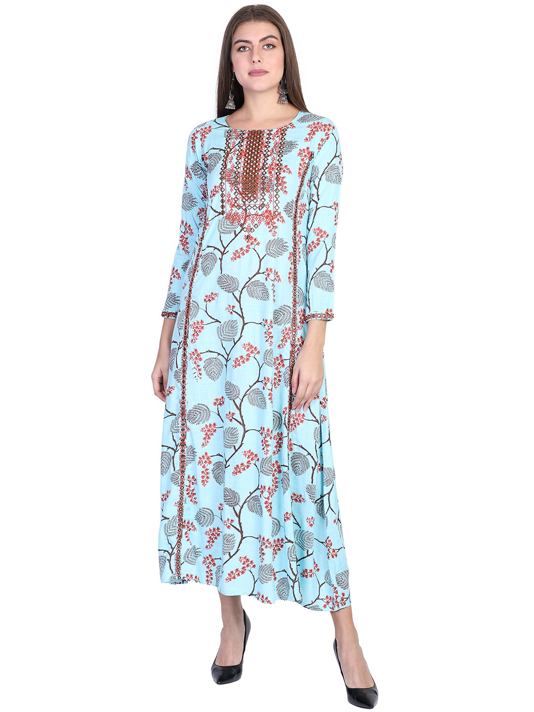 

Bani Women Turquoise Blue Ethnic Motifs Liva Ethnic Maxi Dress