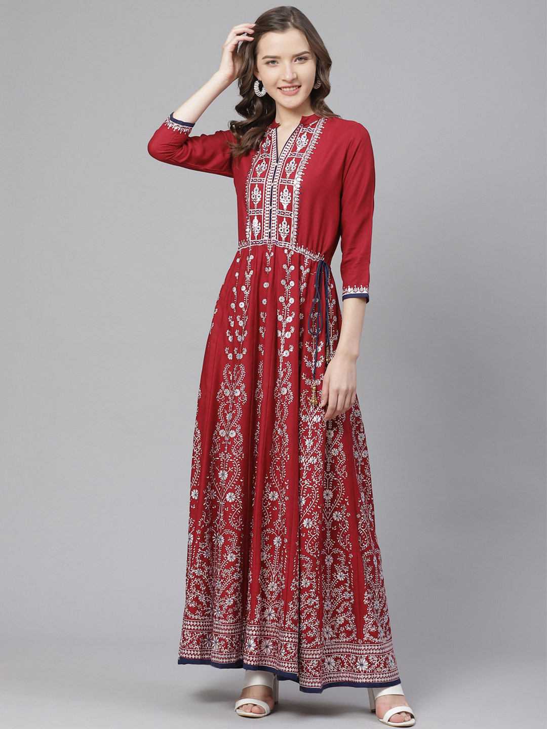 

Bani Women Maroon Ethnic Motifs Liva Maxi Dress