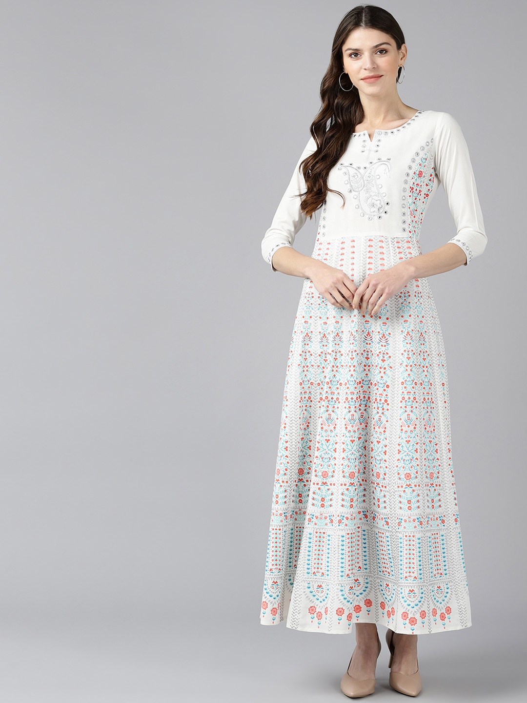 

Bani White Ethnic Motifs Embroidered Maxi Dress