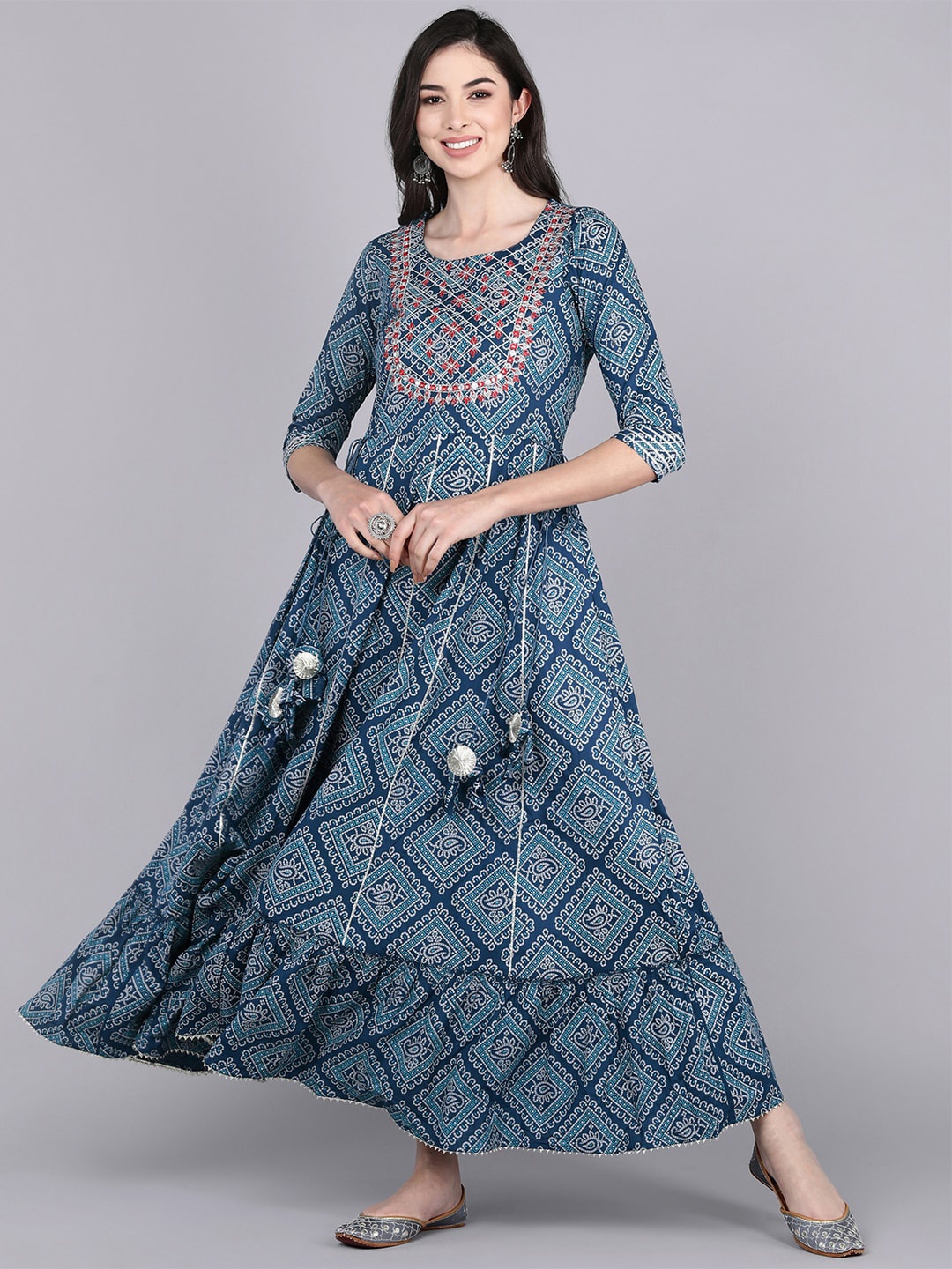 

Bani Women Turquoise Blue Ethnic Motifs Liva Ethnic Maxi Dress