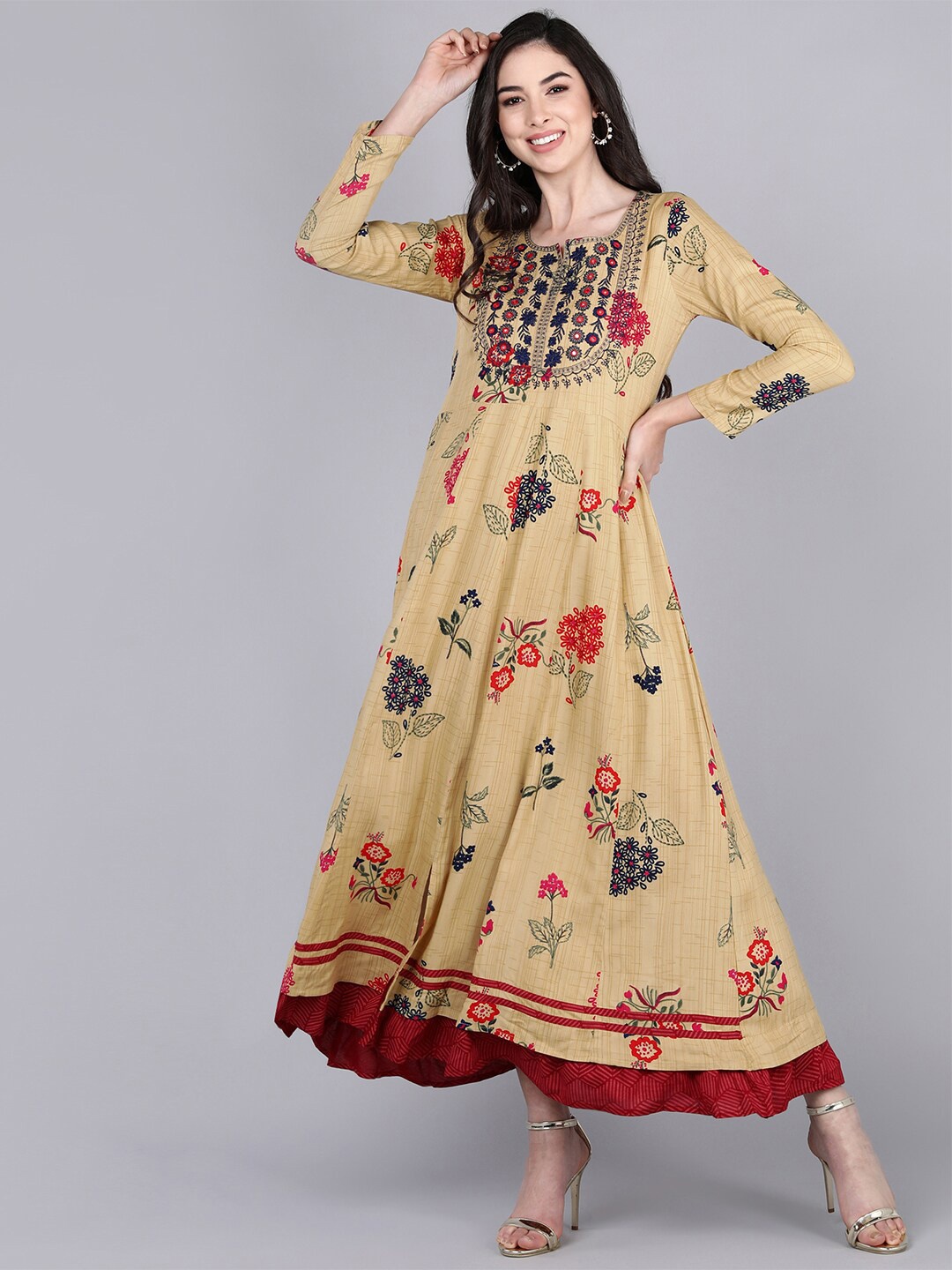 

Bani Women Beige Ethnic Motifs Liva Ethnic Maxi Dress