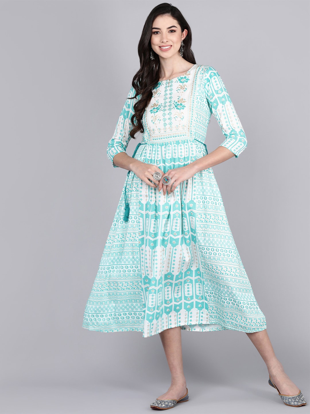 

Bani Women Blue Ethnic Motifs Ethnic A-Line Midi Dress