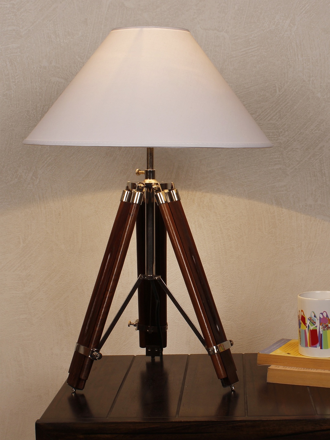 

THE LIGHT STORE White & Brown Tripod Table Lamp with Shade