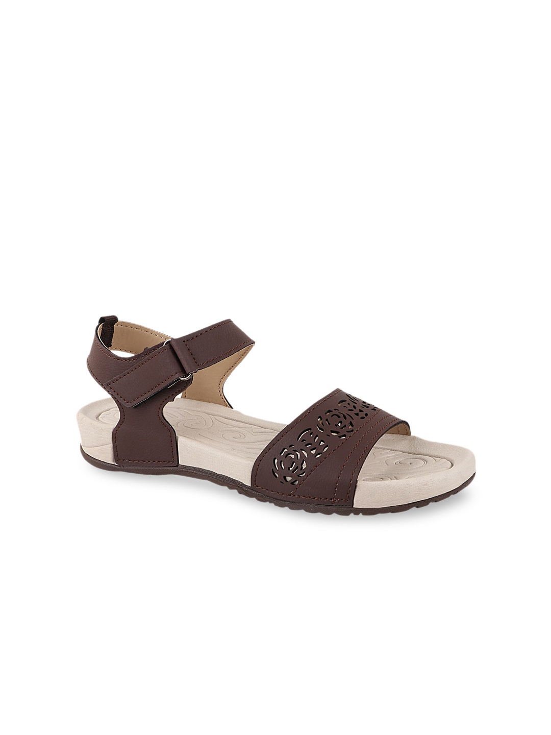 

WELCOME Women Brown Open Toe Flats with Laser Cuts