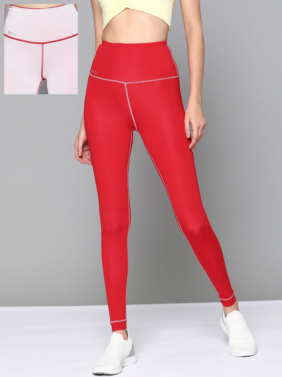

Fitkin Women Red Reversible Dual Color Quick Dry Gym Tights