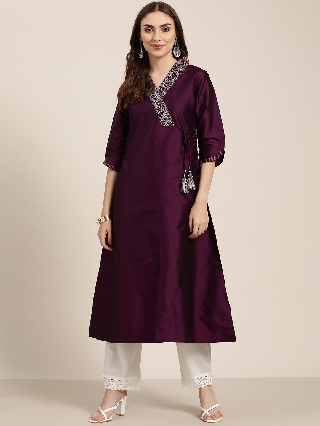 

Jaipur Kurti Women Purple Shawl Neck Kurta