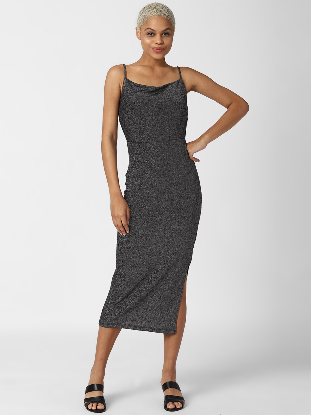 

FOREVER 21 Grey Textured Sheath Midi Slip Dress