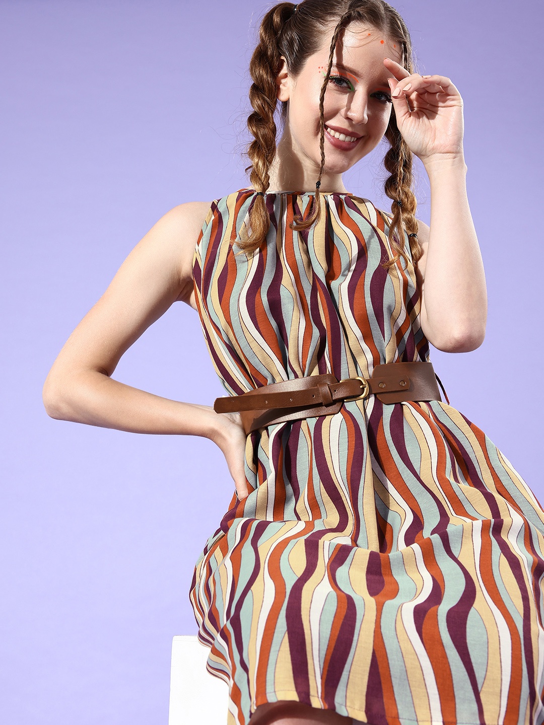 

FabAlley Women Beige Striped Sundress