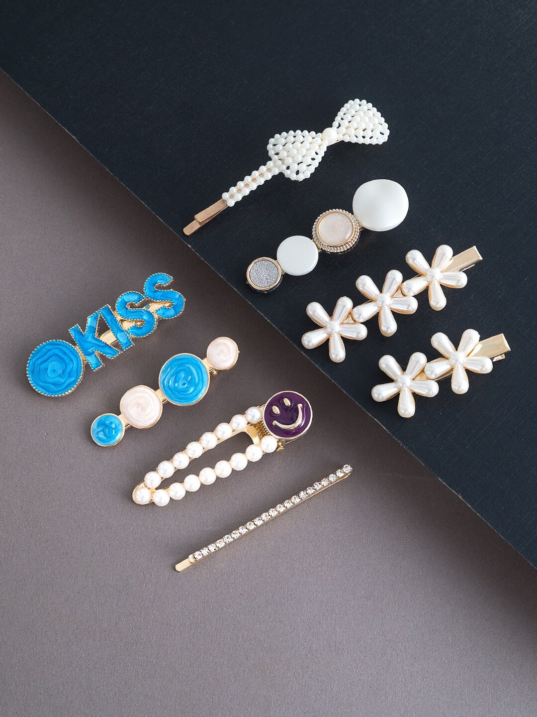 

Golden Peacock Women Set Of 8 Embellished Hair Accessory, Blue