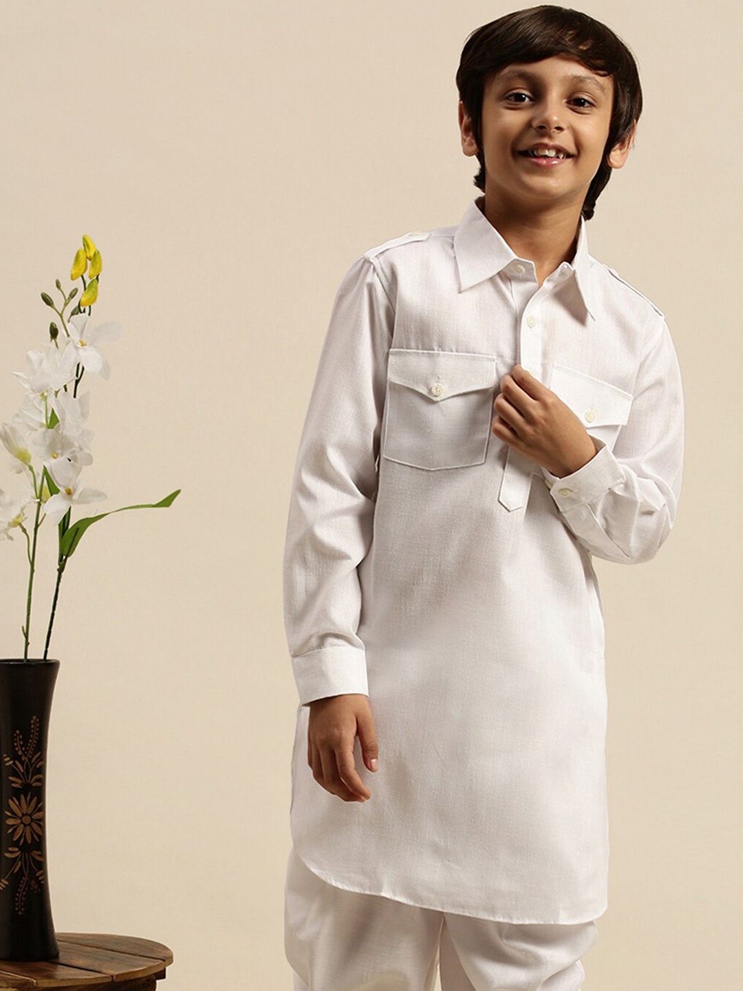 

Sanwara Boys White Summer Sheers Cotton Pathani Kurta