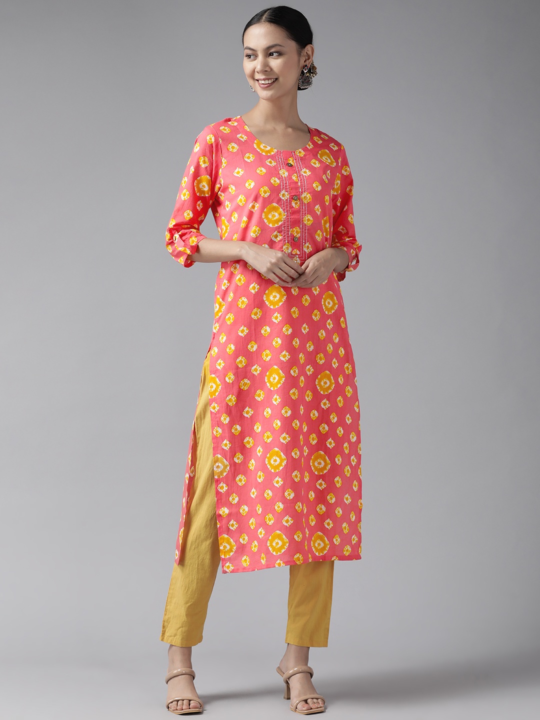 

Yufta Women Peach-Coloured Ethnic Motifs Printed Block Print Kurta