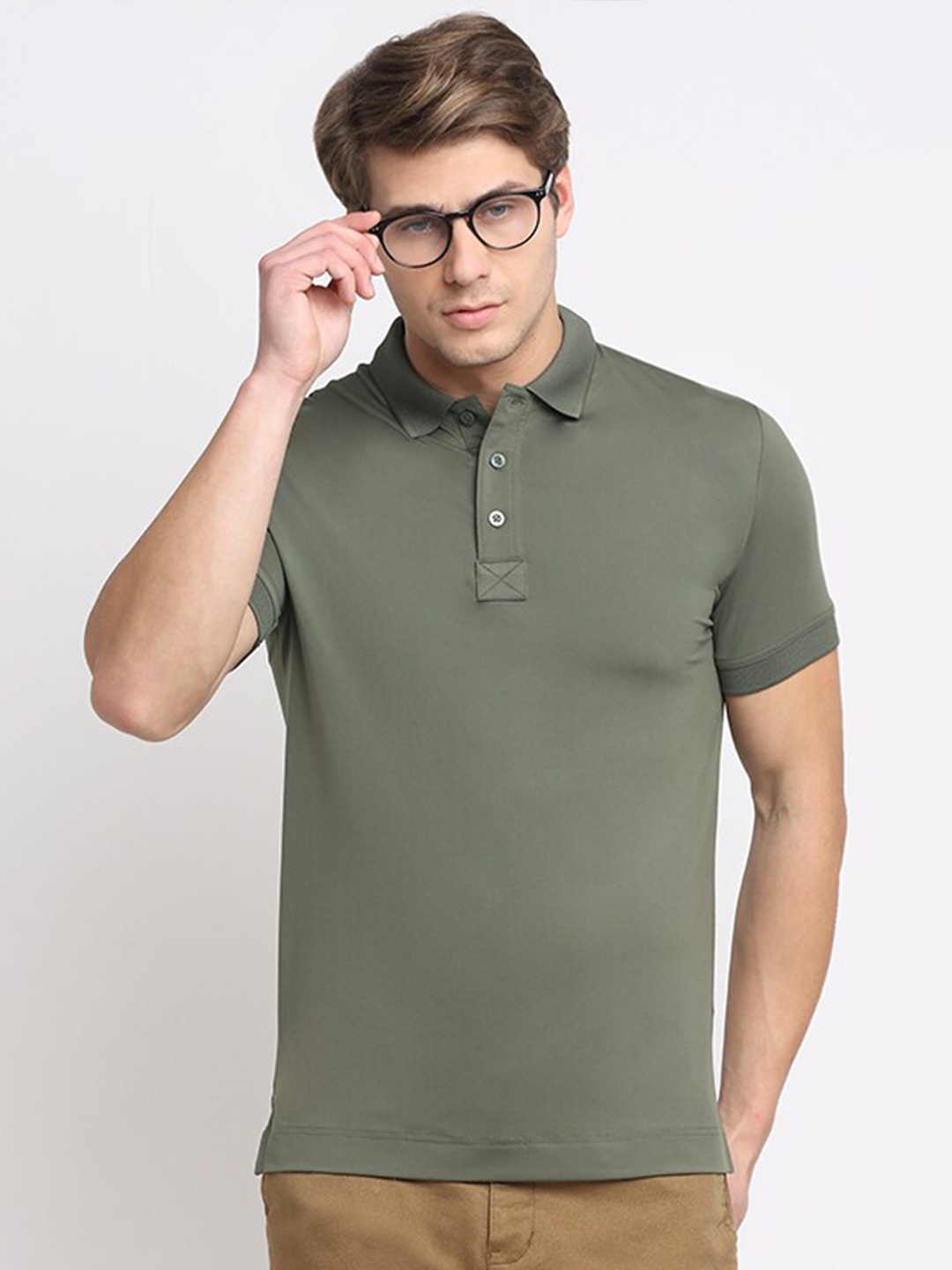 

callaway Men Green Polo Collar Slim Fit Dry Fit T-shirt