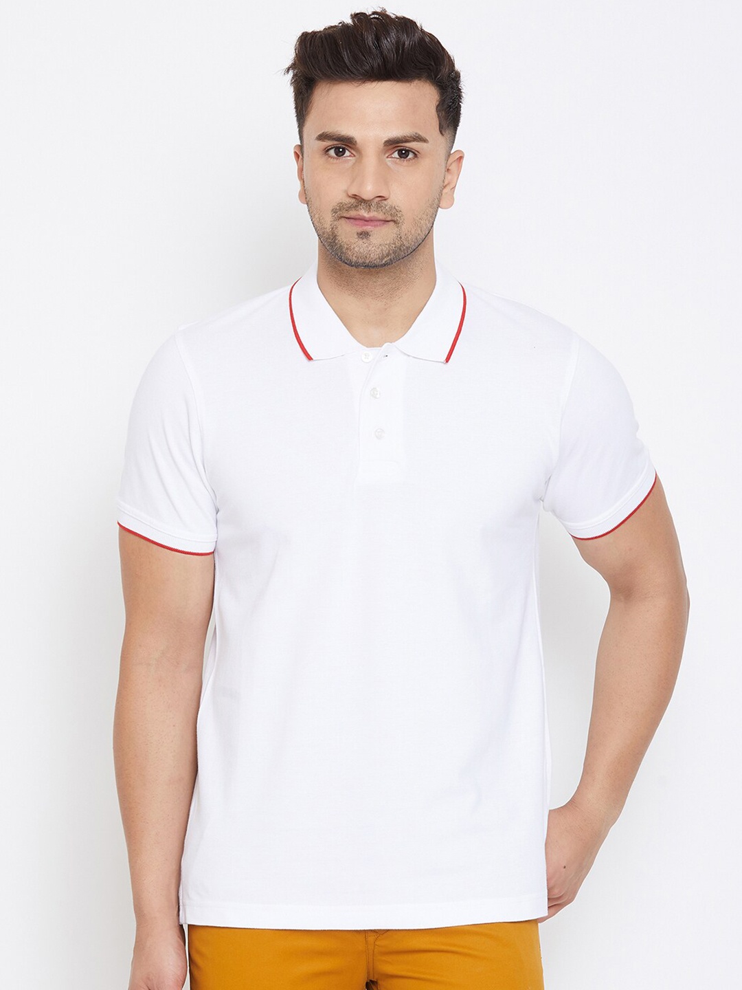 

Canary London Men White Polo Collar Slim Fit T-shirt