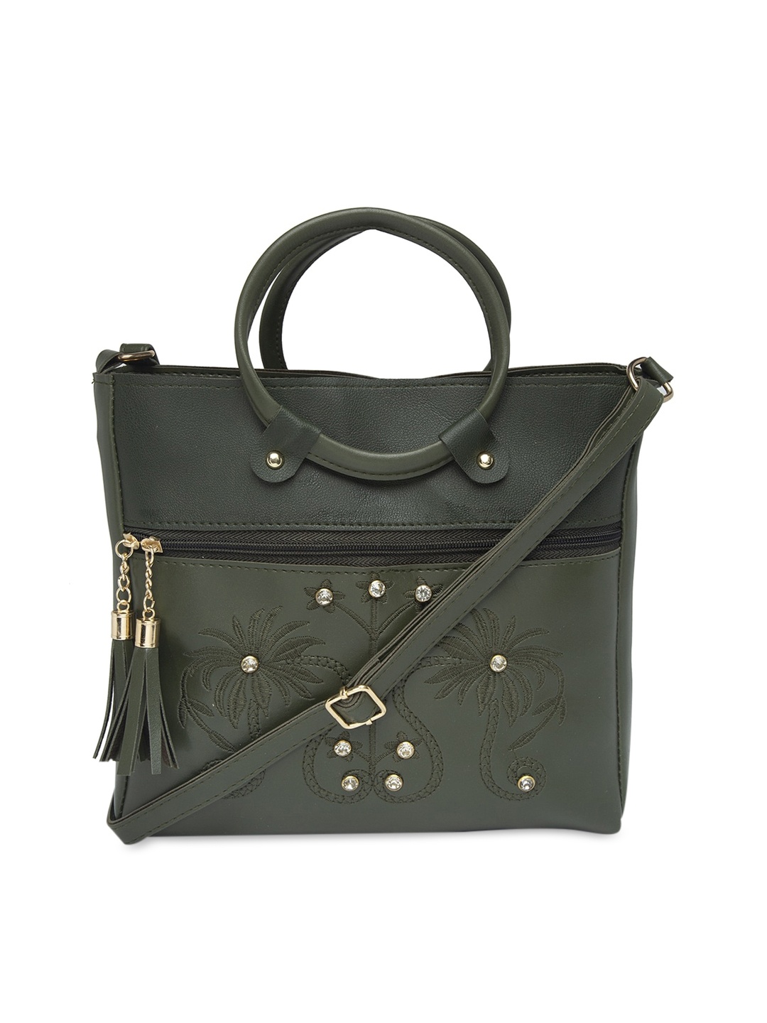 

borse lele Olive Green Embellished PU Shopper Handheld Bag