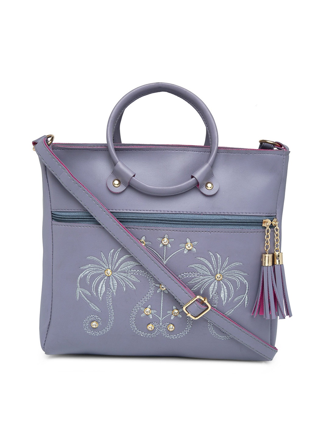 

borse lele Grey Floral PU Structured Handheld Bag with Tasselled