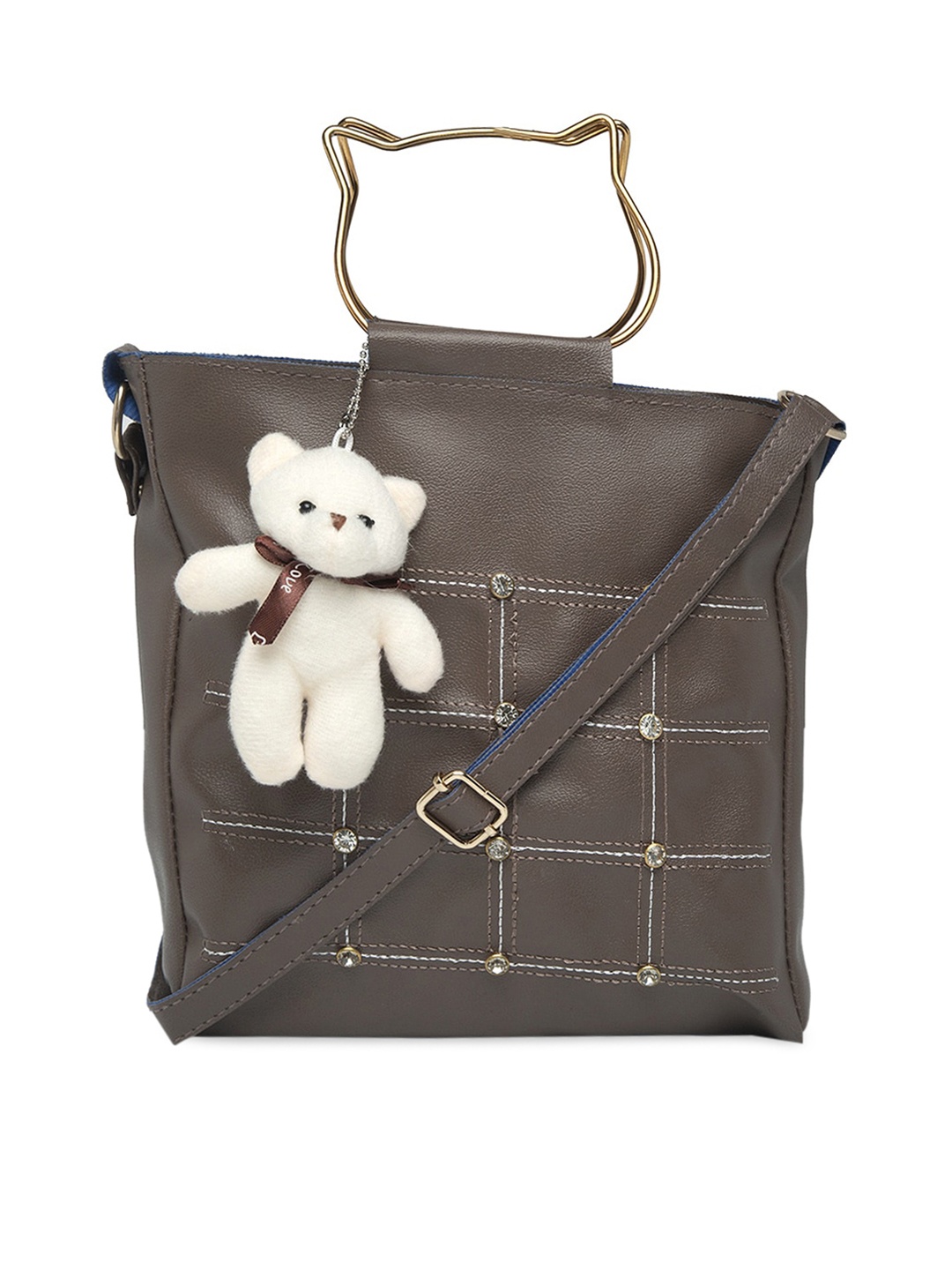 

borse lele Brown PU Structured Handheld Bag with Applique