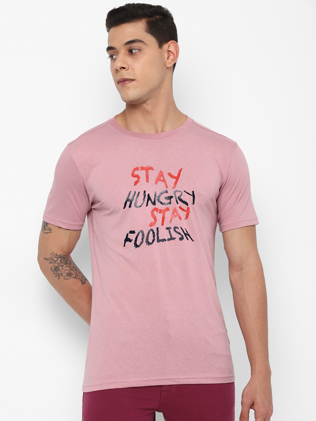 

FOREVER 21 Men Pink & Black Typography Printed T-shirt