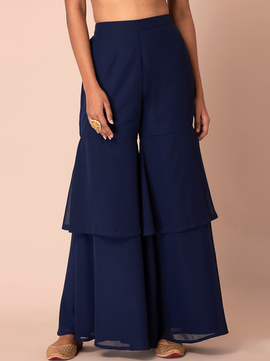 

INDYA Women Blue Layered Culottes Trousers
