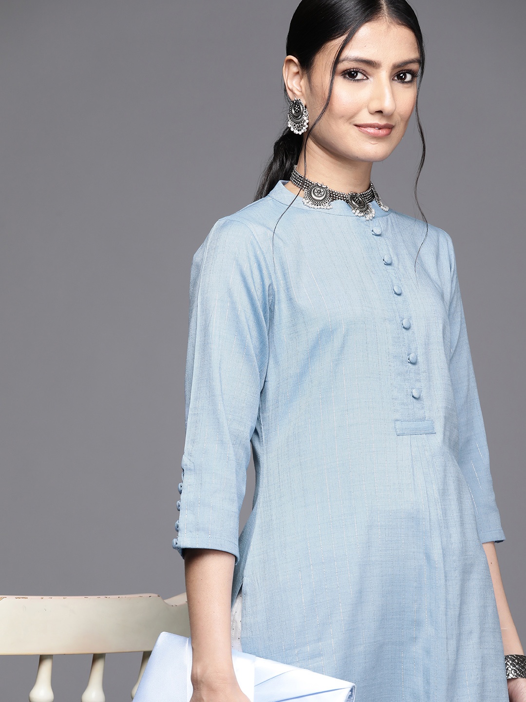 

Libas Women Blue Striped Pure Cotton Kurta