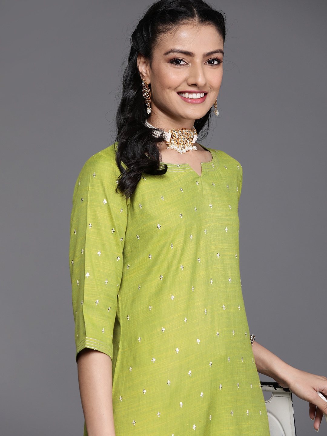 

Libas Women Green Embellished Kurta