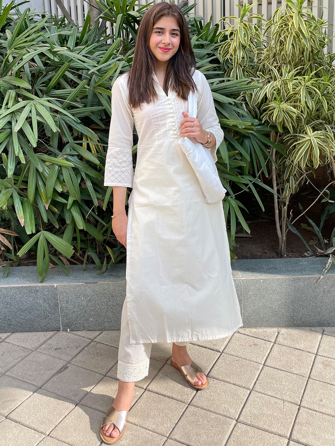 

Libas Women Off White Solid Pure Cotton Kurta