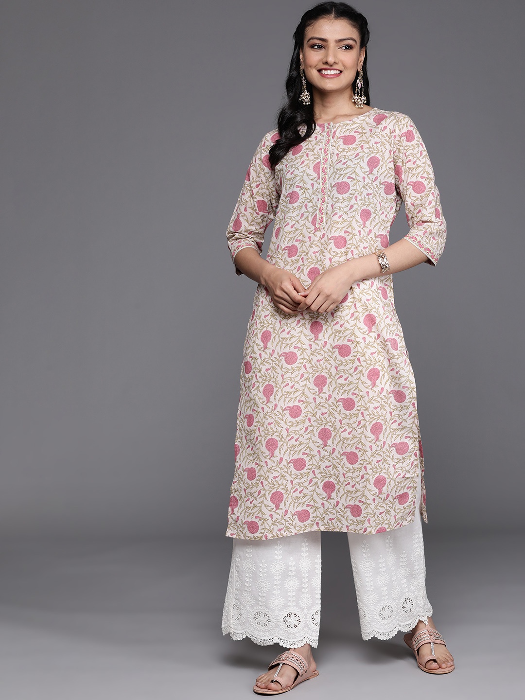 

Libas Women Women Beige & Pink Floral Motifs Printed Kurta