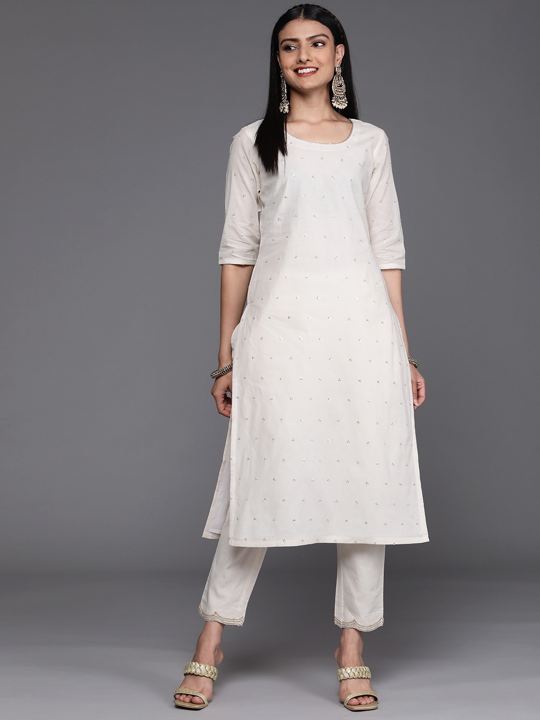 

Libas Women White Embellished Pure Cotton Kurta