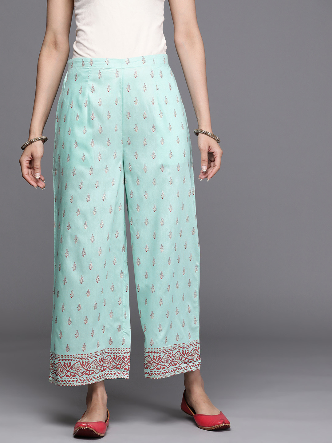 

Libas Women Blue & Maroon Floral Print Ethnic Palazzos