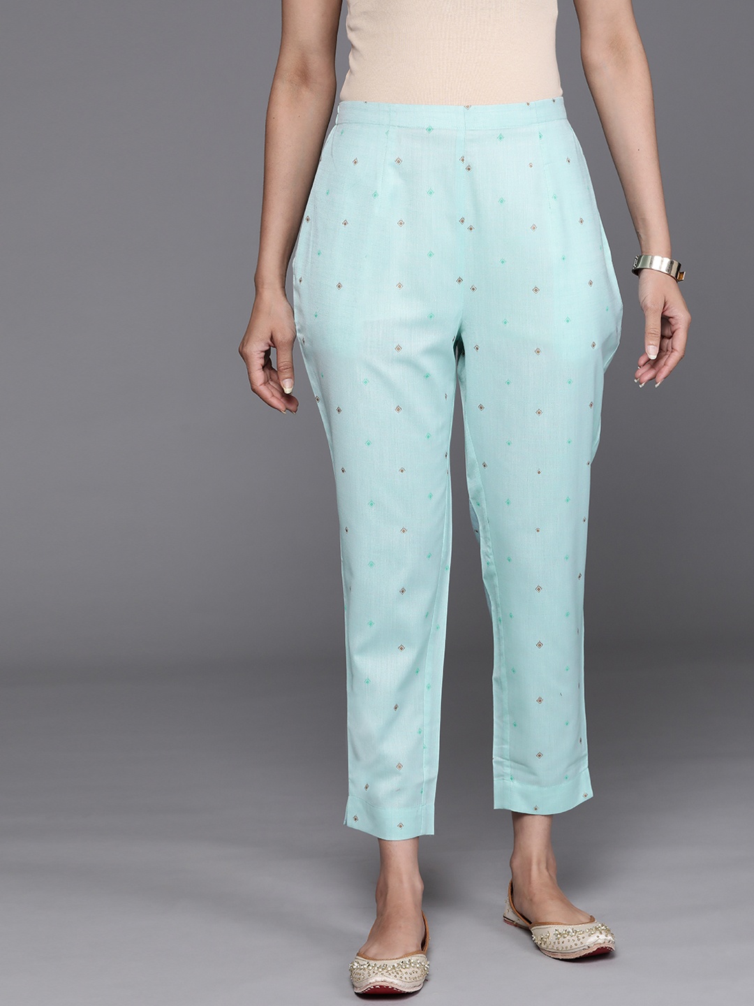 

Libas Women Blue Floral Printed Relaxed Straight Leg Trousers