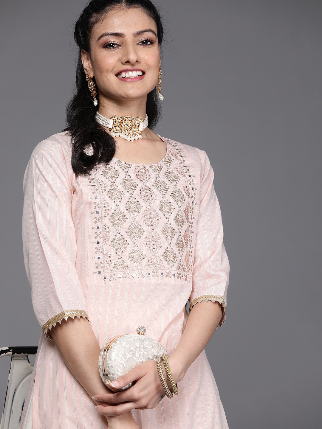 

Libas Women Peach-Coloured Yoke Design Pastels Kurta
