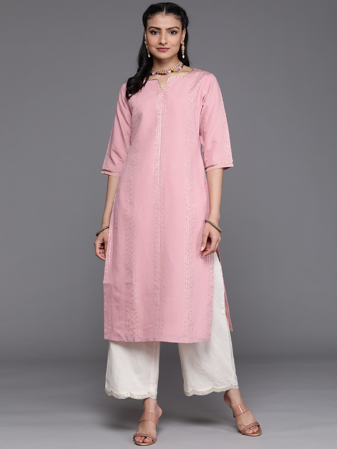 

Libas Women Pink Embellished Gotta Patti Kurta