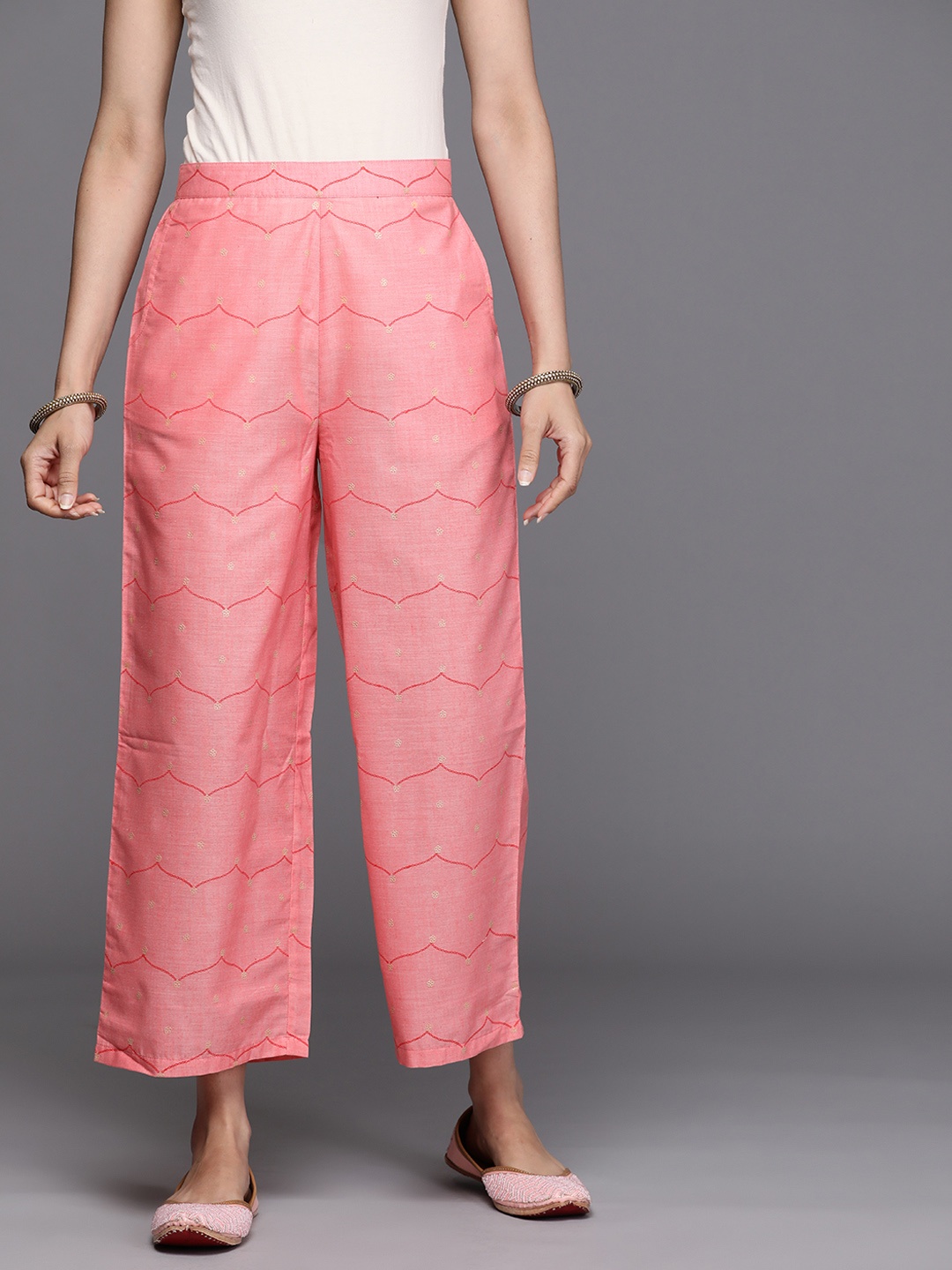 

Libas Women Pink Ethnic Motifs Printed Wide Leg Palazzos