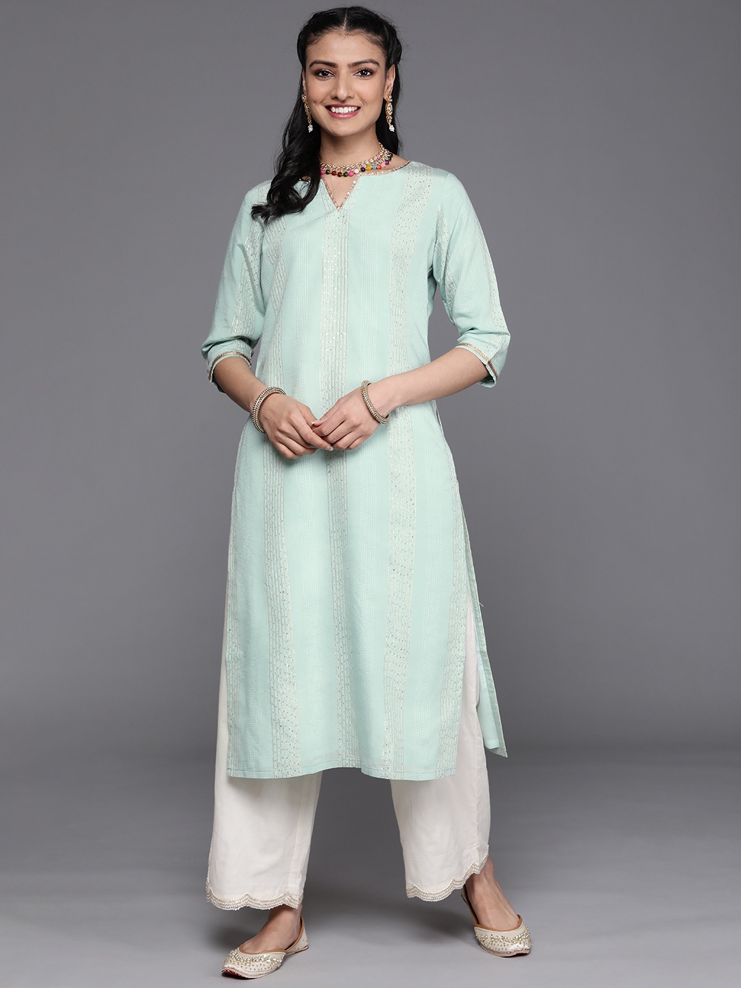 

Libas Women Sea Green Embellished Pastels Kurta