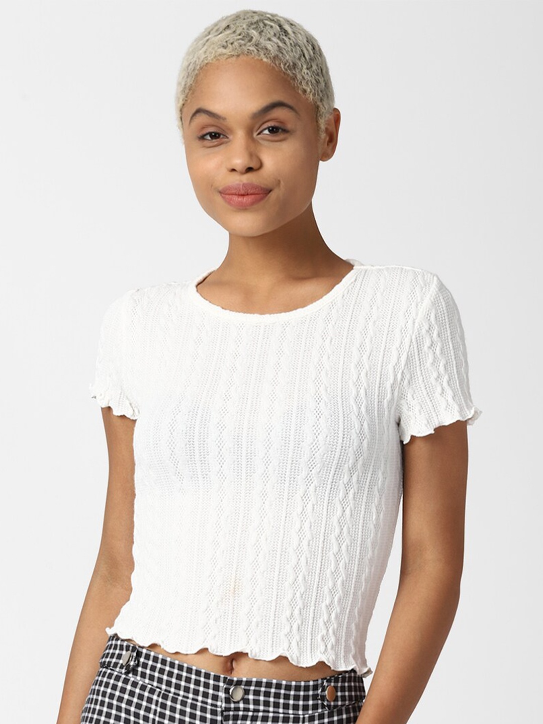 

FOREVER 21 White Fitted Crop Top